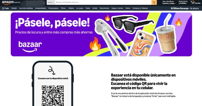 Así se anuncia Amazon Bazaar en la página oficial de Amazon México. Imagen: Captura de pantalla