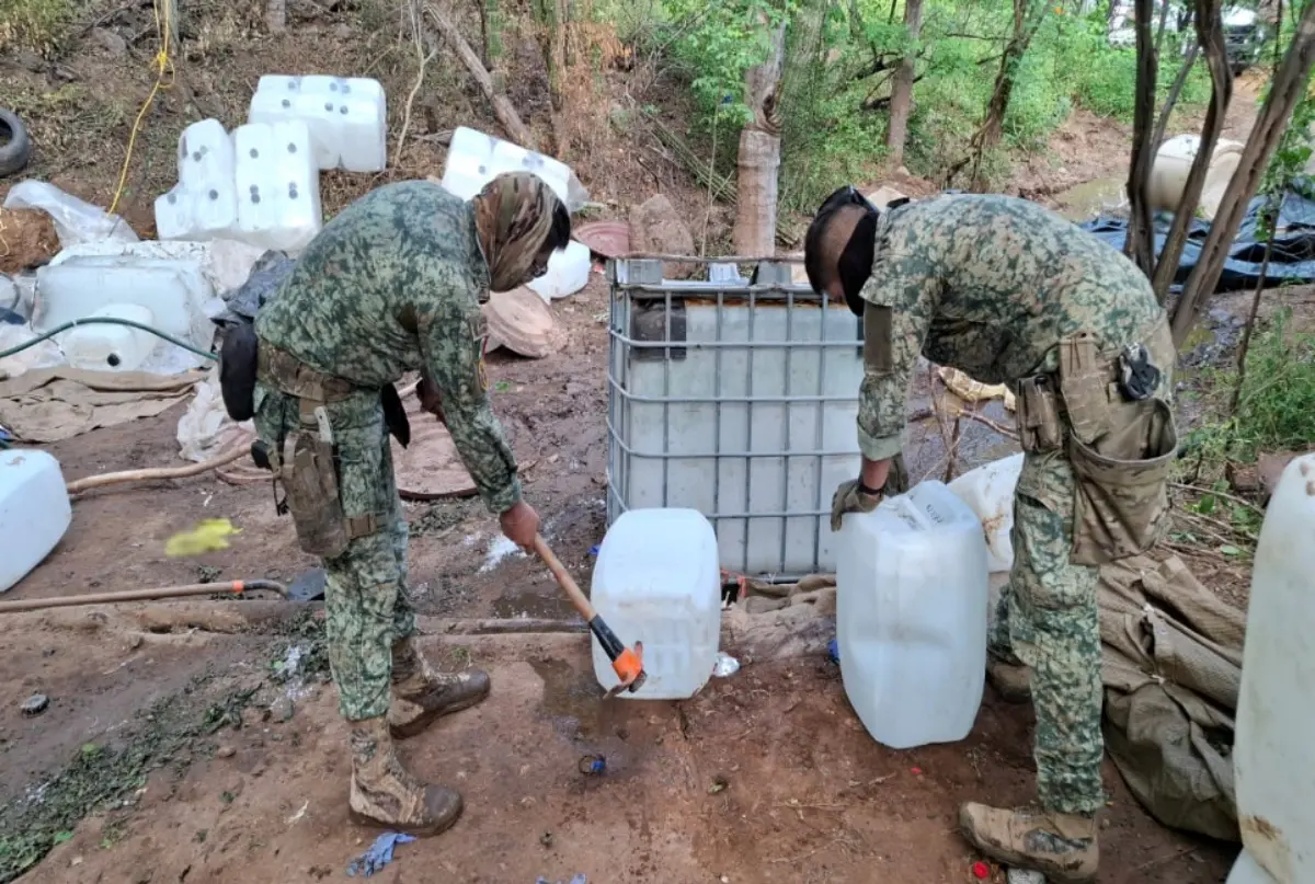 En el lugar también aseguraron precursores químicos usados para la fabricación de metanfetamina. Foto: SSPC