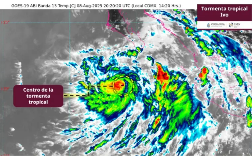 Tormenta tropical Ivo afectará a Sinaloa con lluvias intensas este fin de semana La tormenta Ivo continúa alejándose de las costas mexicanas. Imagen: Conagua