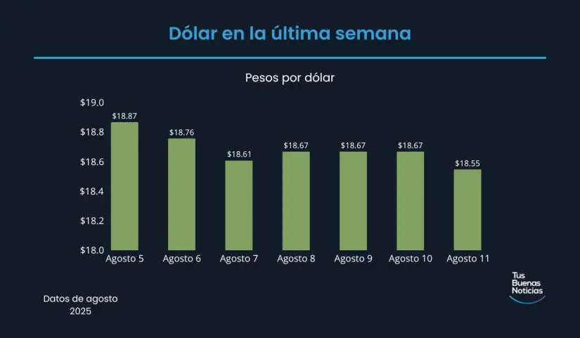 Precio del dólar hoy 11 de agosto de 2025 Precio del dólar en la última semana de acuerdo al DOF. Foto: TBN