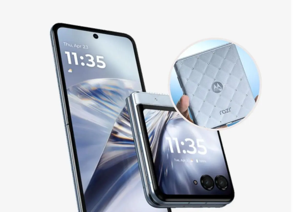 Motorola Razr 60 con cristales Swarovski trae dos pantallas. Foto: Cortesía