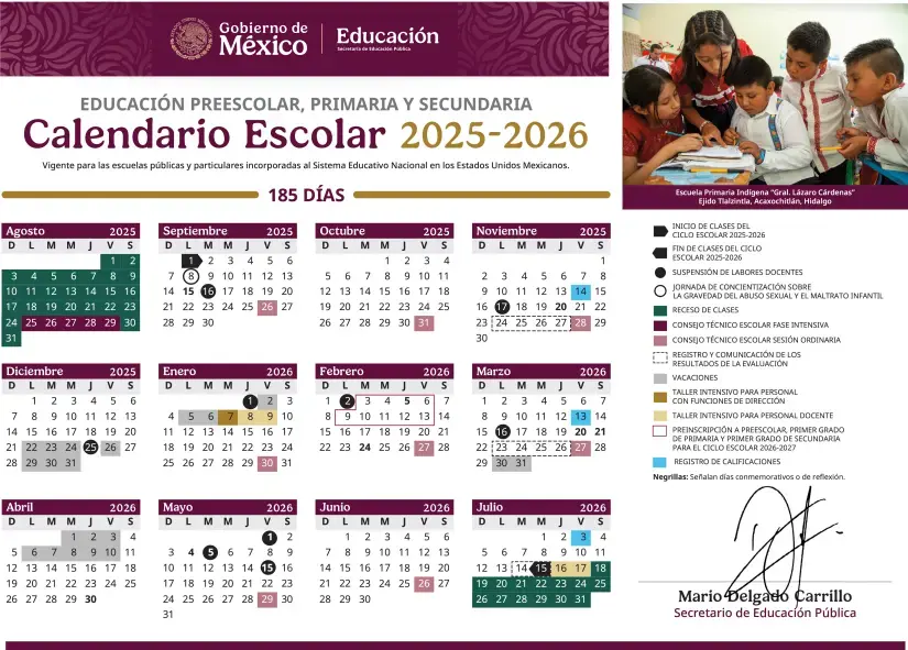 Este es el calendario oficial de la SEP 2025-2026. Foto: Cortesía.