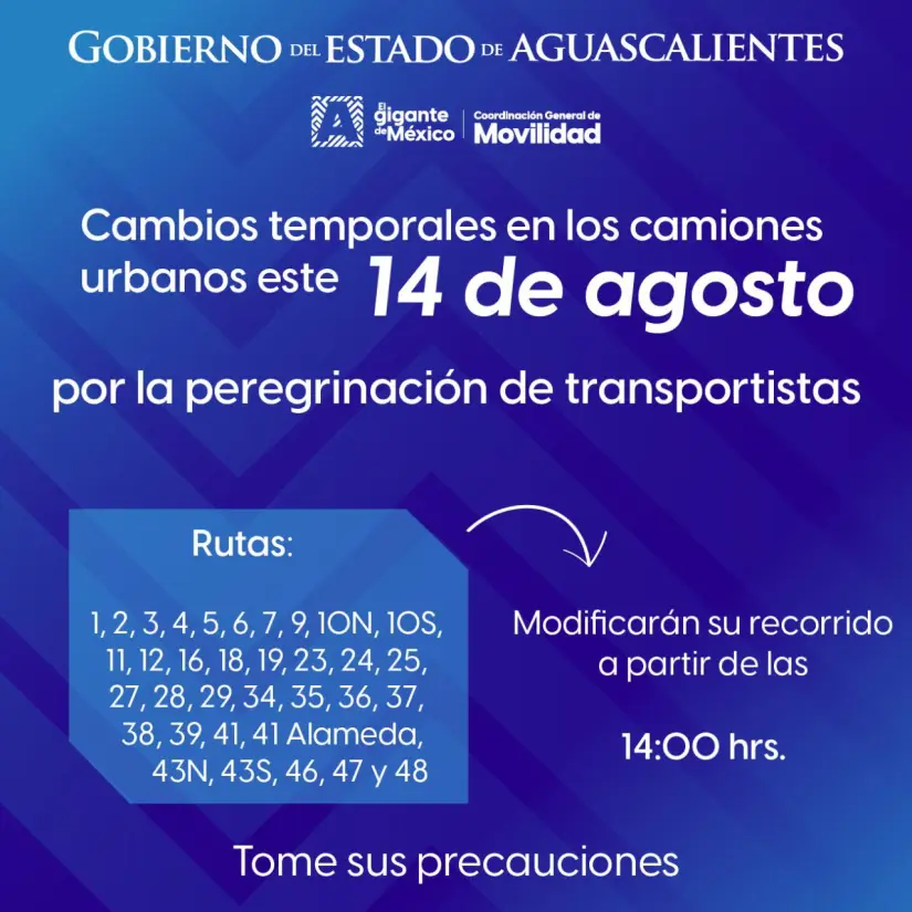 Cambios en rutas de camiones de Aguscalientes 14 de agosto. Foto: Cortesía