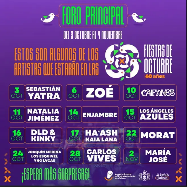 Cartelera de las Fiestas de Octubre 2025. Foto: Cortesía.