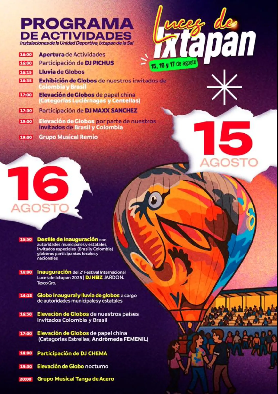 Programa de actividades del Festival de Luces 2025. Foto: Cortesía.
