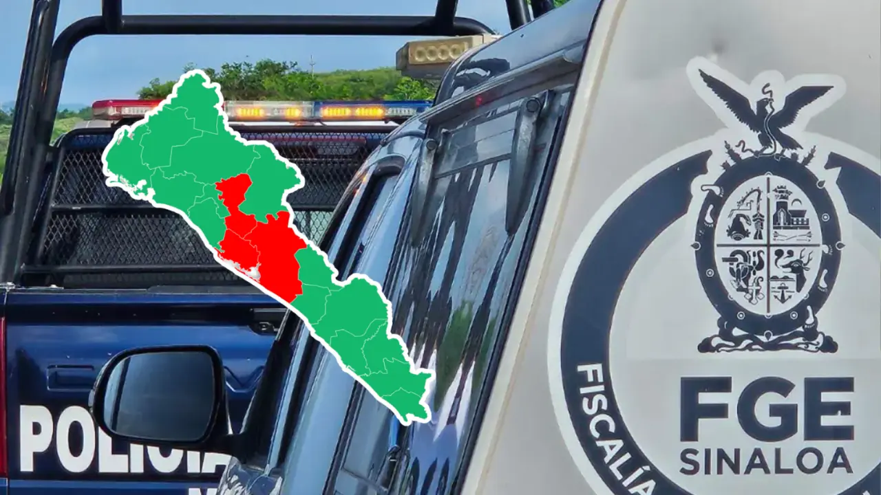 Vehículos Policía Estatal y Fiscalía General del Estado de Sinaloa. Foto: Cortesía SSP