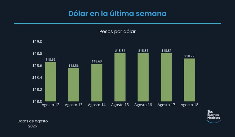Precio del dólar en la última semana de acuerdo al DOF. Foto: TBN