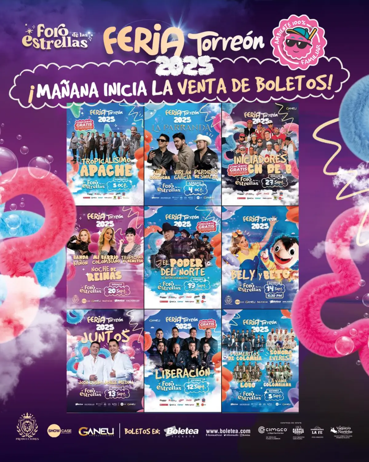 Cartelera artística de la Feria de Torreón 2025. Foto: cortesía.
