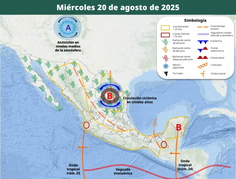 ¿En qué estados lloverá esta semana? Clima del 18 al 22 de agosto Prevén lluvias en varias regiones de México esta semana. Imagen: Conagua