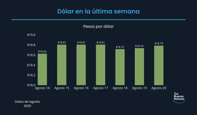 Precio del dólar en la última semana de acuerdo al DOF. Foto: TBN
