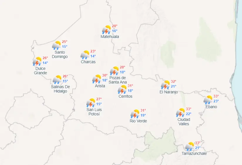 Este es el clima esperado para hoy 21 de agosto en San Luis Potosí. Foto: meteored.
