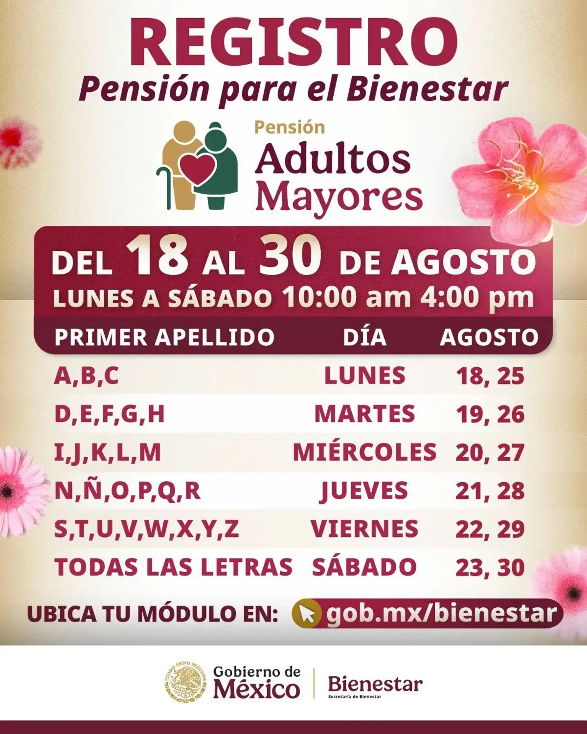 Calendario de registro para la Pensión Hombres Bienestar agosto 2025 Calendario de registro para la Pensión Bienestar en agosto. Imagen. Cortesía