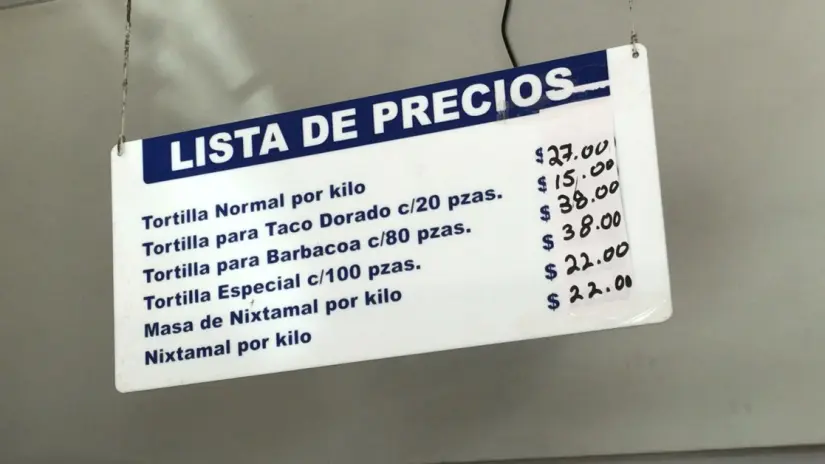 Revisa la lista de los costos por kilogramo en tortillas. Foto: Cortesía. Revisa la lista de los costos por kilogramo en tortillas. Foto: Cortesía.