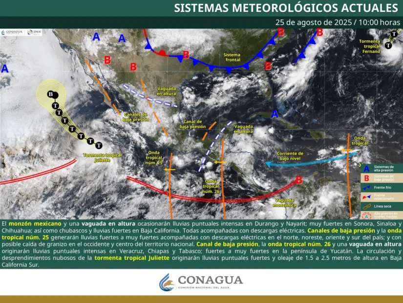 Continúa la temporada de lluvias 2025 en México. Imagen: Conagua