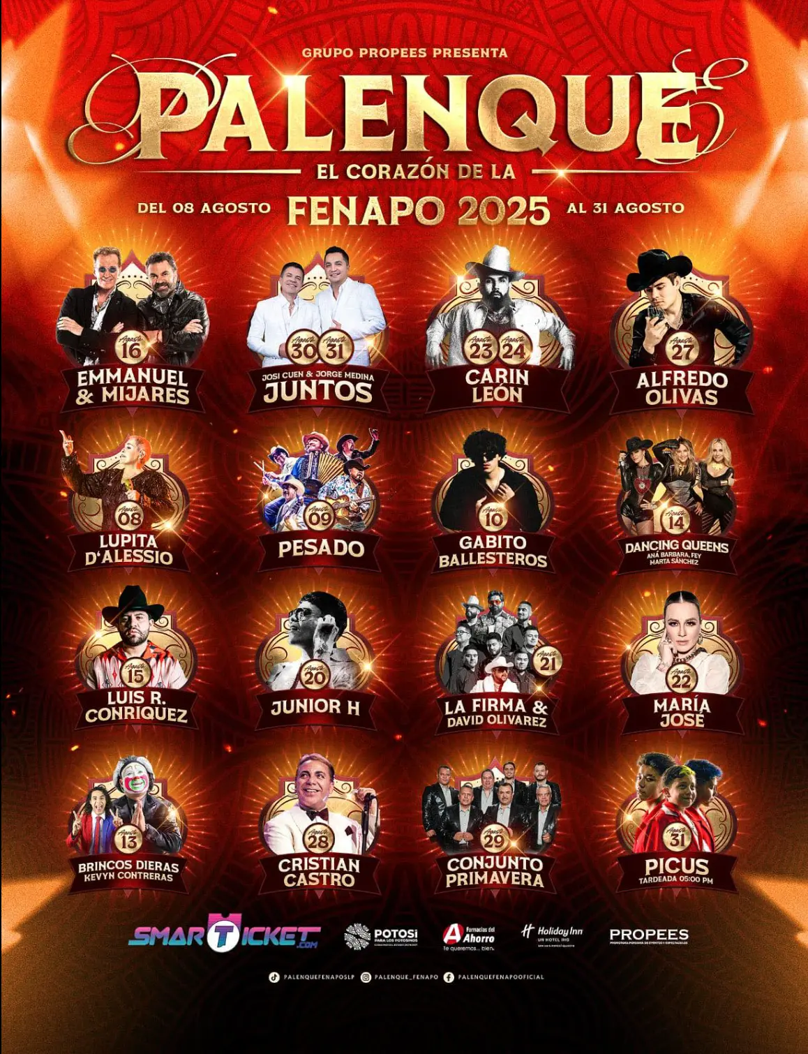 Cartelera de artistas del Palenque para Fenapo 2025. Foto: cortesía.