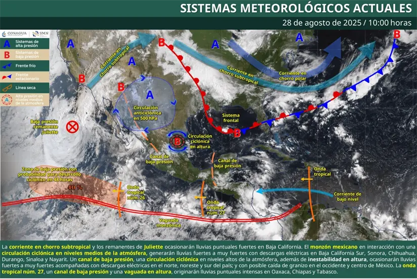 Continúan las lluvias en gran parte de México la noche de este jueves. Imagen: Conagua