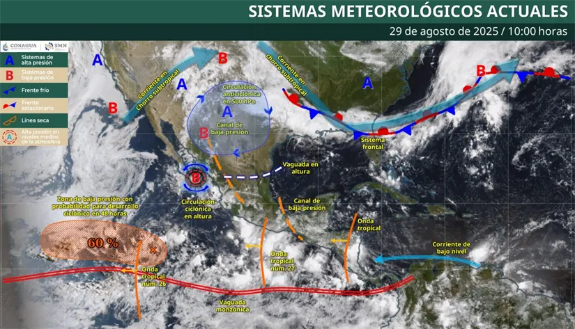 ¿En qué estados lloverá este fin de semana? Clima en México el 30 y 31 de agosto Continúan las condiciones para lluvias en gran parte de México este fin de semana. Imagen: Conagua