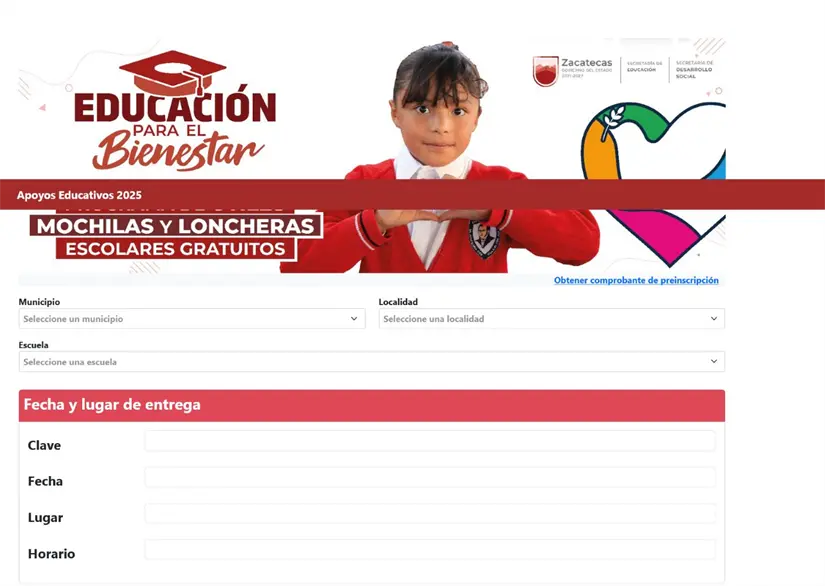Plataforma para ver el calendario de entrega de útiles escolares gratuitos en Zacatecas. Foto: Cortesía Plataforma para ver el calendario de entrega de útiles escolares gratuitos en Zacatecas. Foto: Cortesía