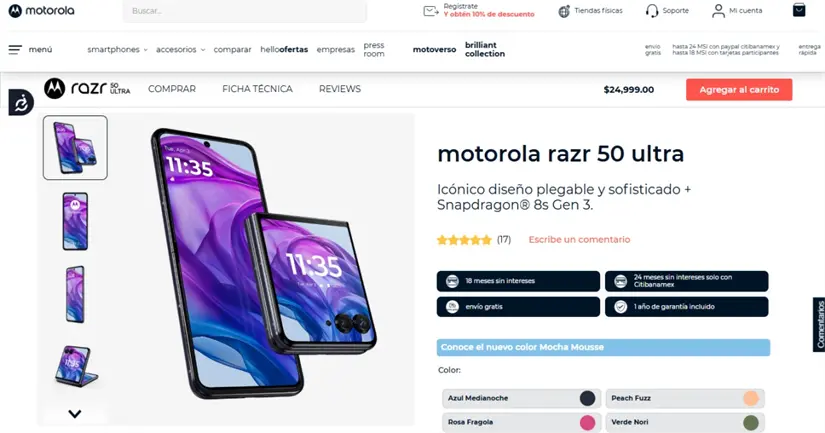 El Moto razr 50 ultra se encuentra disponible en México. Imagen: Motorola
