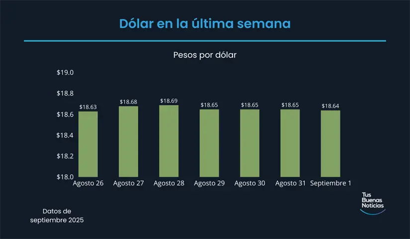 Precio del dólar en la última semana de acuerdo al DOF. Foto: TBN