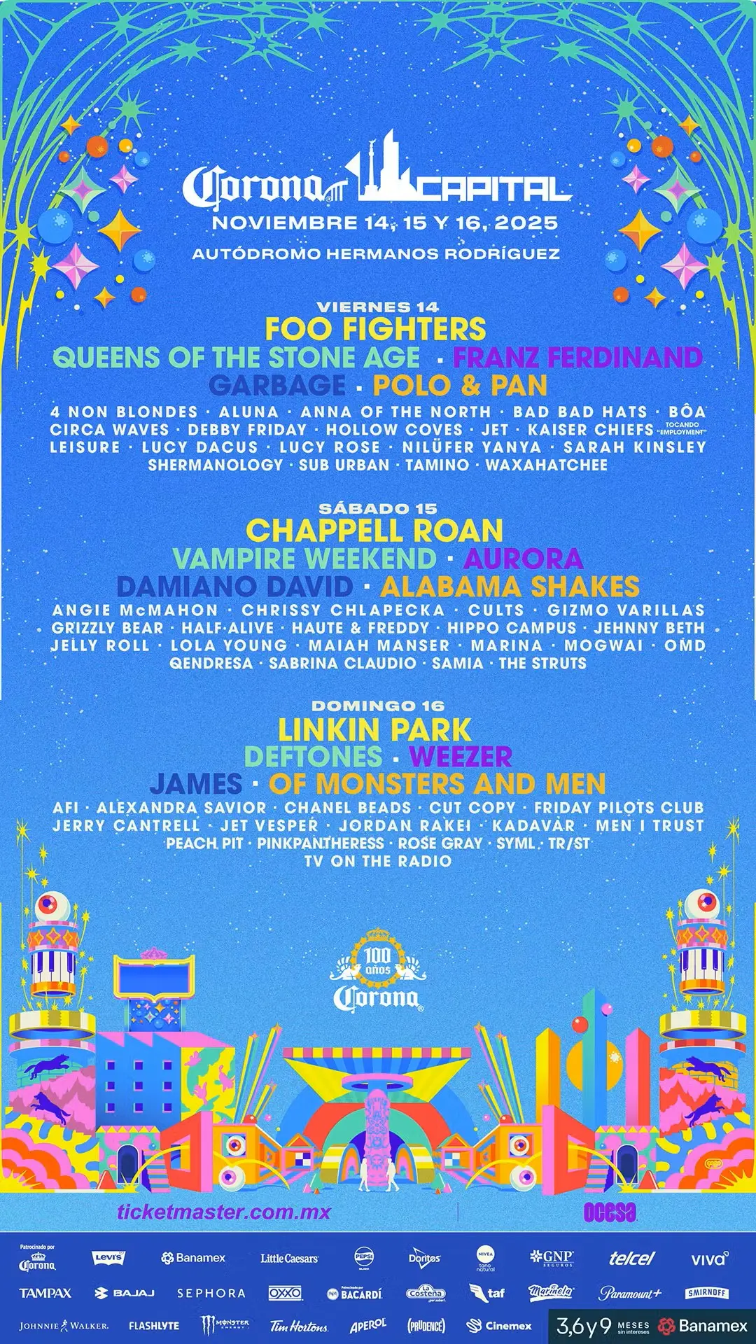 Este es el cartel oficial del Corona Capital 2025. Foto: Cortesía. Este es el cartel oficial del Corona Capital 2025. Foto: Cortesía.