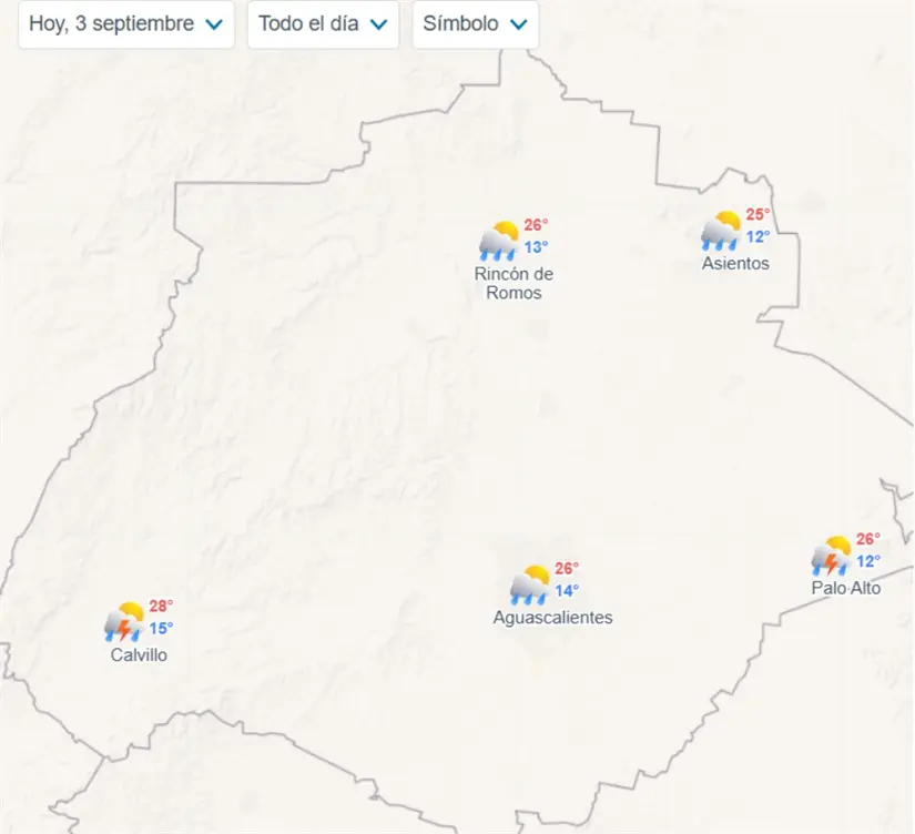 Pronóstico de lluvias para Aguascalientes hoy. Imagen: Meteored