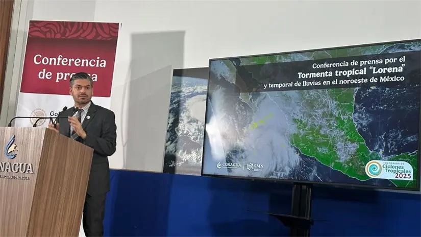 Conferencia de prensa por el Tormenta Tropical Lorena y temporal de lluvias en el noroeste de México.Foto: Cortesía. Conferencia de prensa por el Tormenta Tropical Lorena y temporal de lluvias en el noroeste de México.Foto: Cortesía.