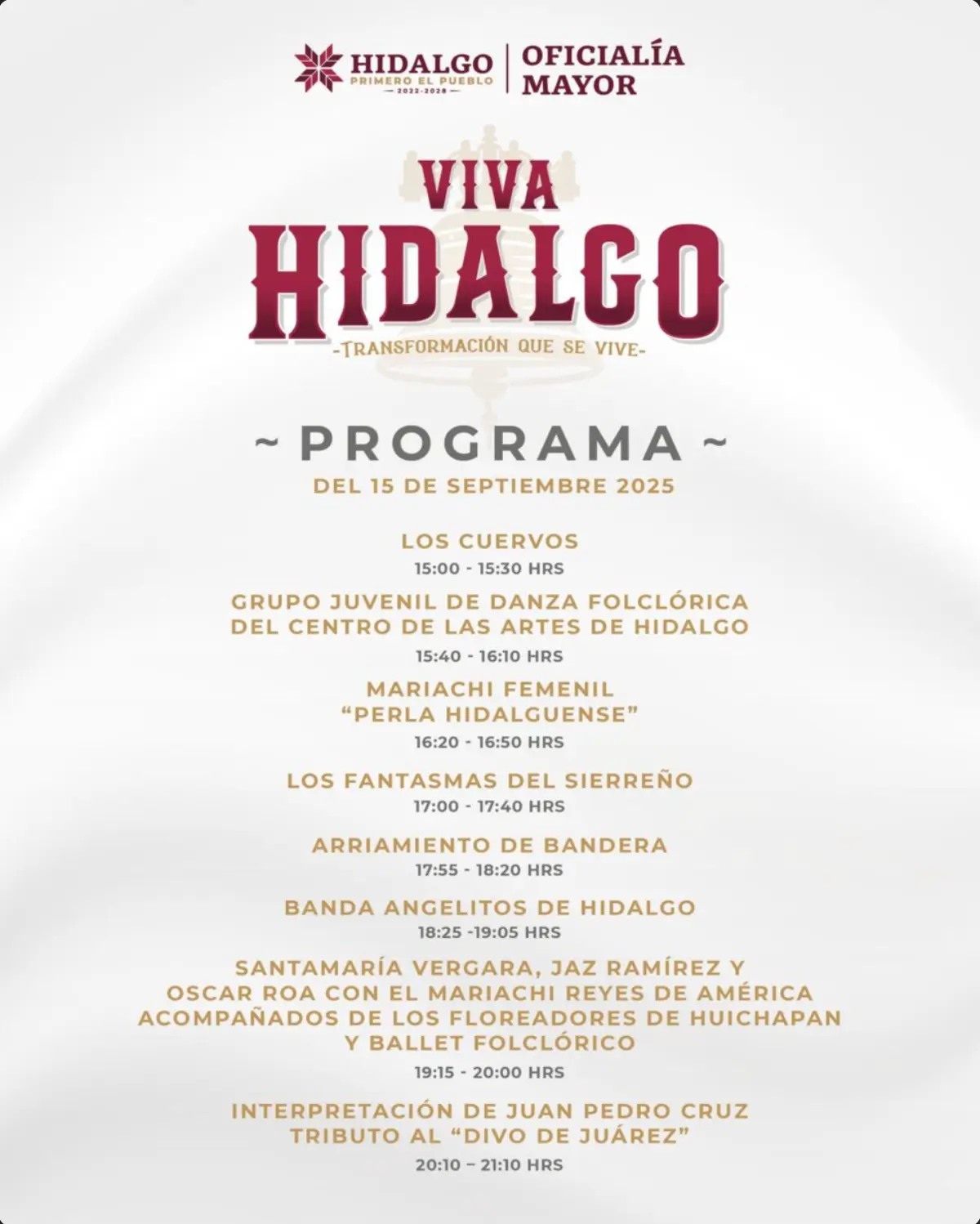 Programa de actividades para el Grito de Independencia 2025 en Hidalgo. Foto: cortesía Programa de actividades para el Grito de Independencia 2025 en Hidalgo. Foto: cortesía.