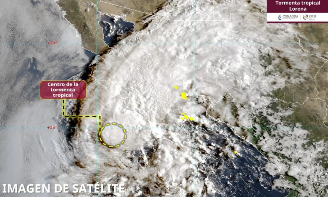 Lorena se ubica cerca de la península de Baja California. Imagen: Conagua