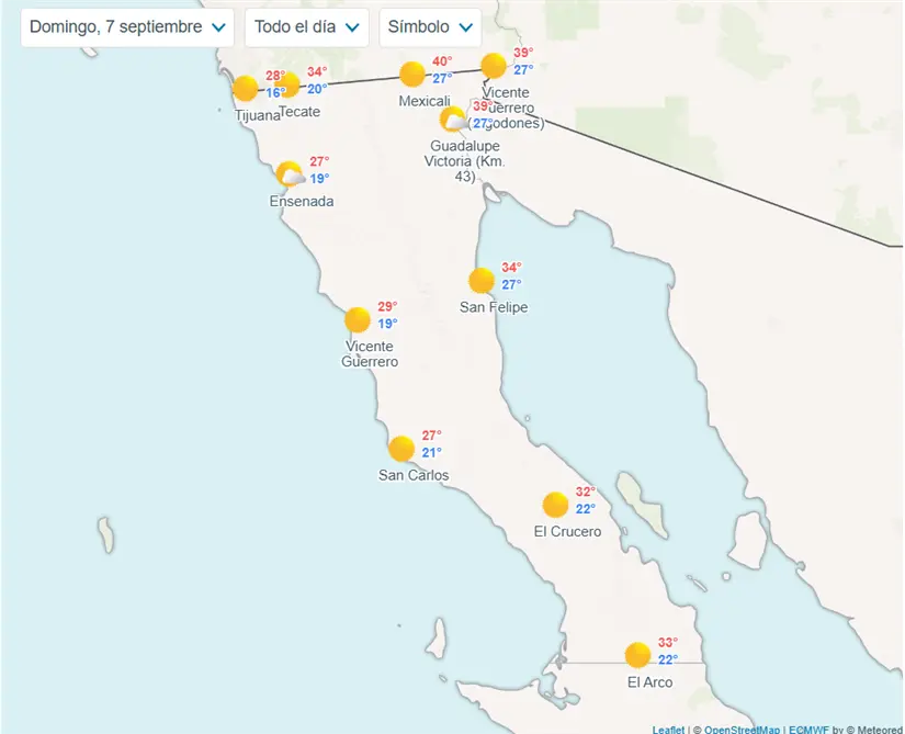 Posibles climas para el domingo 7 de septiembre. Foto: Meteored