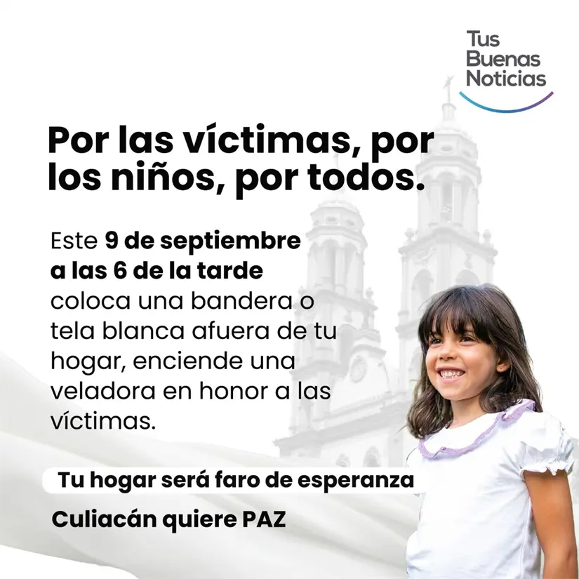 Culiacán unido por la paz: enciende tu veladora y alza tu bandera blanca este 9 de septiembre Enciende tu veladora por la paz en Culiacán este martes. Imagen: TBN