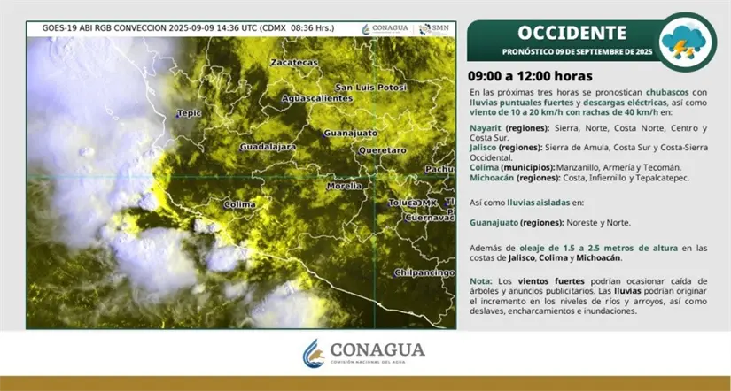 Así estará el clima en Aguascalientes y la Mesa del Norte en las próximas horas. Imagen: Conagua