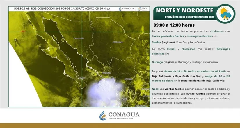 Persisten las condiciones para lluvias en el noroeste del país. Imagen: Conagua