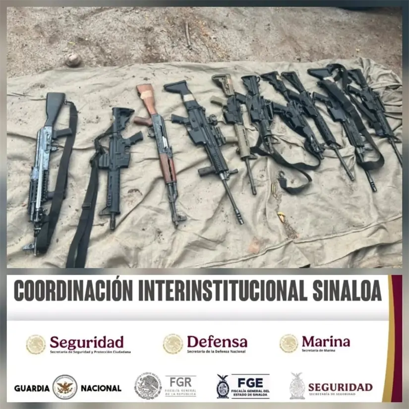 Operativo en Culiacán deja 10 detenidos con armas en Parque Urbivilla En el operativo fue asegurado un importante arsenal. Foto: SSPC