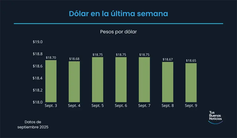 Precio del dólar en la última semana de acuerdo al DOF. Foto: TBN