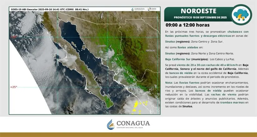 El frente frío núm. 3 propiciará lluvias y bajas temperaturas en Baja California. Imagen: Conagua