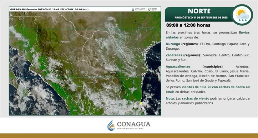 Se mantienen las condiciones para lluvias en Aguascalientes y el resto de la región. Imagen: Conagua