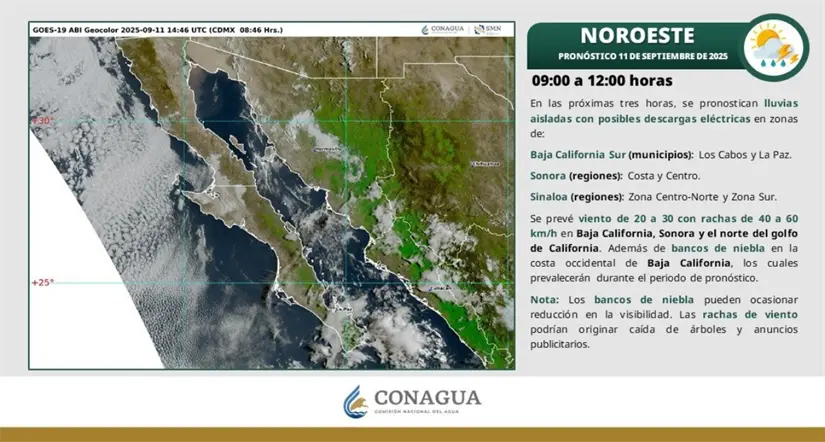 Así se encuentra el clima en la península de Baja California. Imagen: Conagua