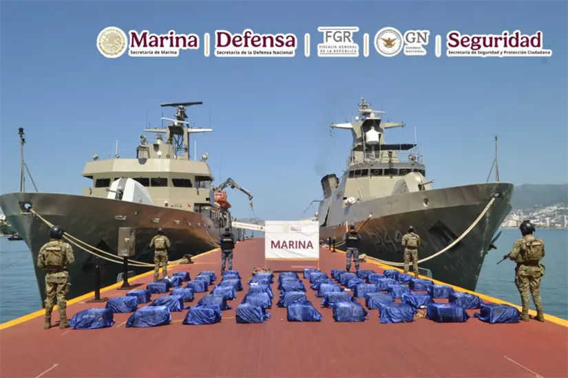 Golpe al narco en Guerrero: Marina asegura 1.6 toneladas de cocaína en Acapulco Más de 1.6 toneladas de cocaína fueron aseguradas en esta operación marítima. Foto: Semar