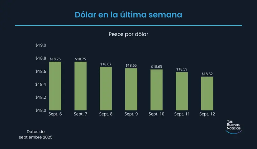 Precio del dólar en la última semana de acuerdo al DOF. Foto: TBN