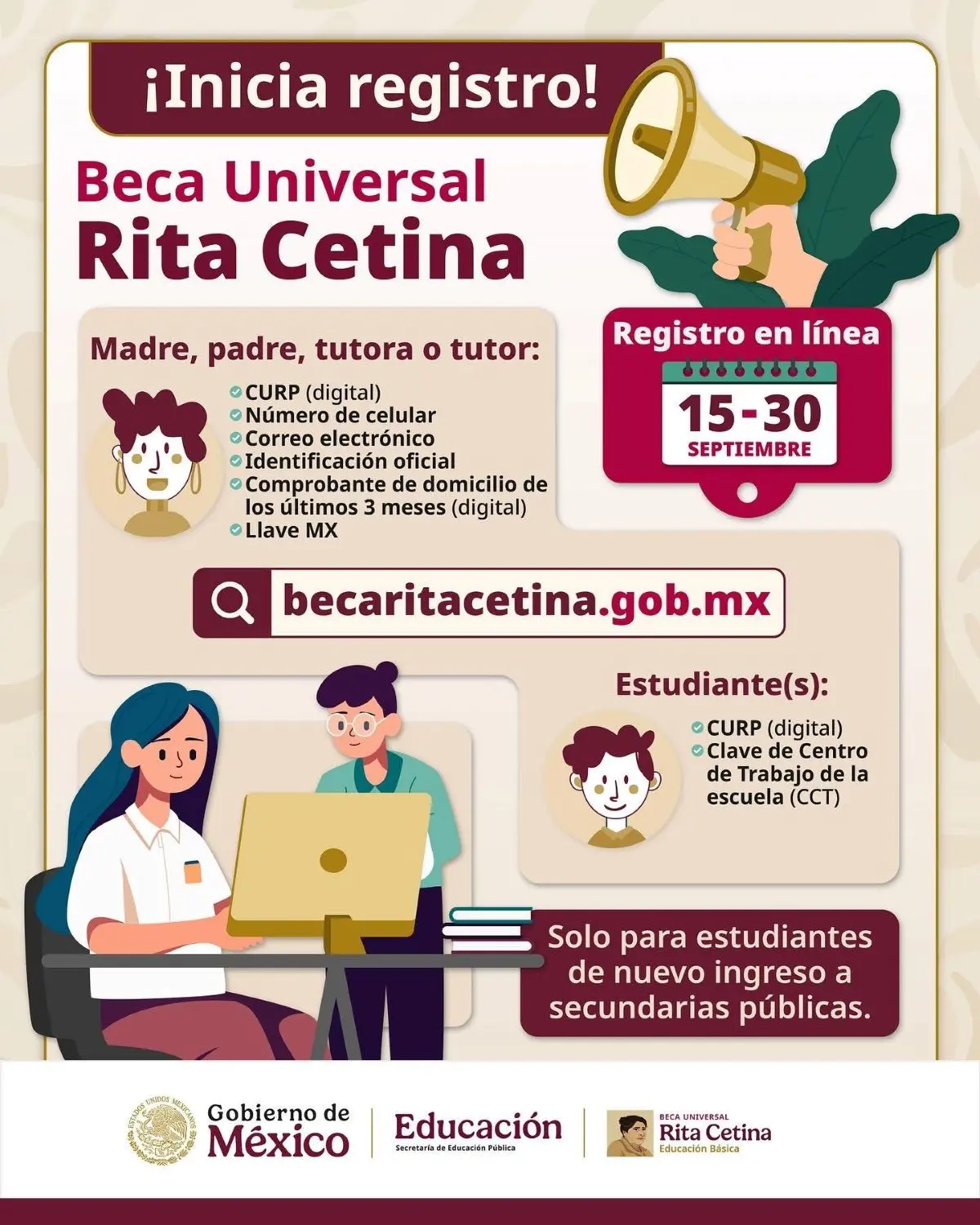 Registro 2025 de la Beca Universal de Educación Básica Rita Cetina. Foto: Cortesía
