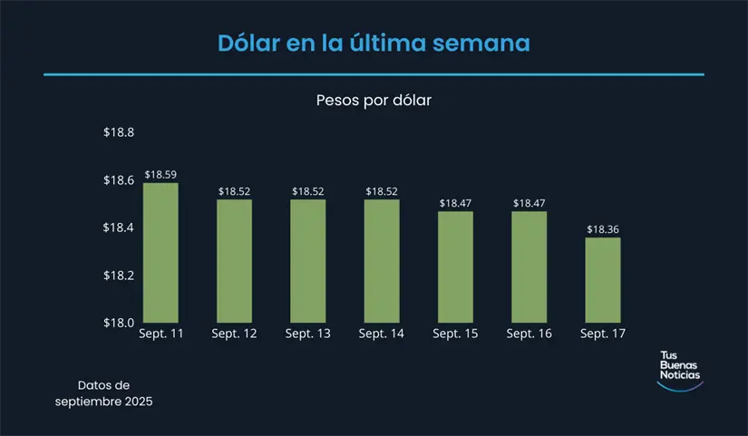 Precio del dólar en la última semana de acuerdo al DOF. Foto: TBN