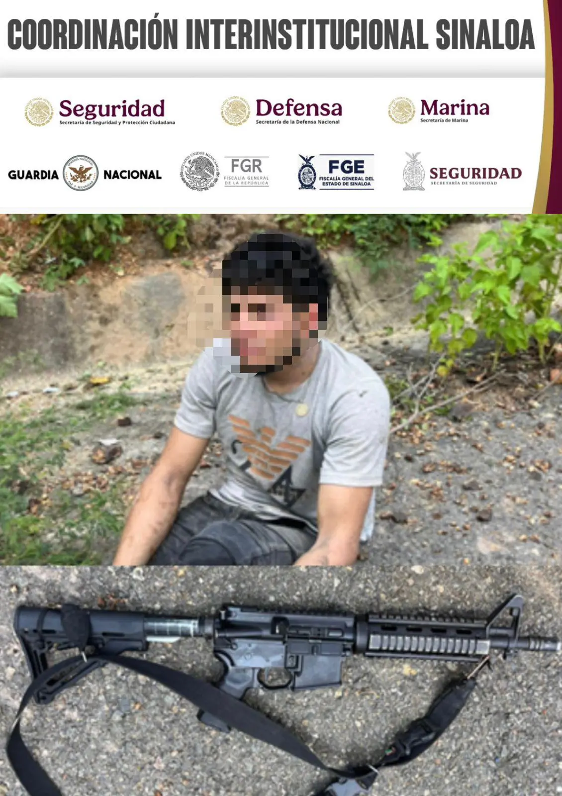 El detenido portaba un arma larga, municiones y más objetos. Foto: SSPC