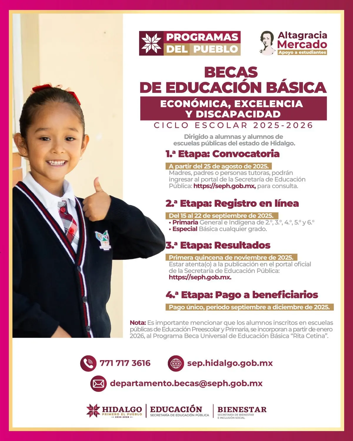 Convocatoria de la Beca SEP Hidalgo 2025-2026. Foto: Cortesía.