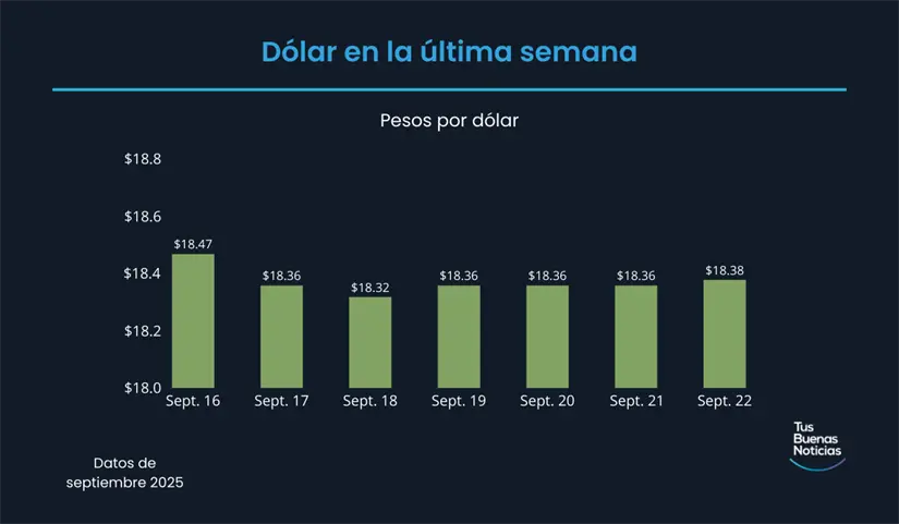 Precio del dólar en la última semana de acuerdo al DOF. Foto: TBN
