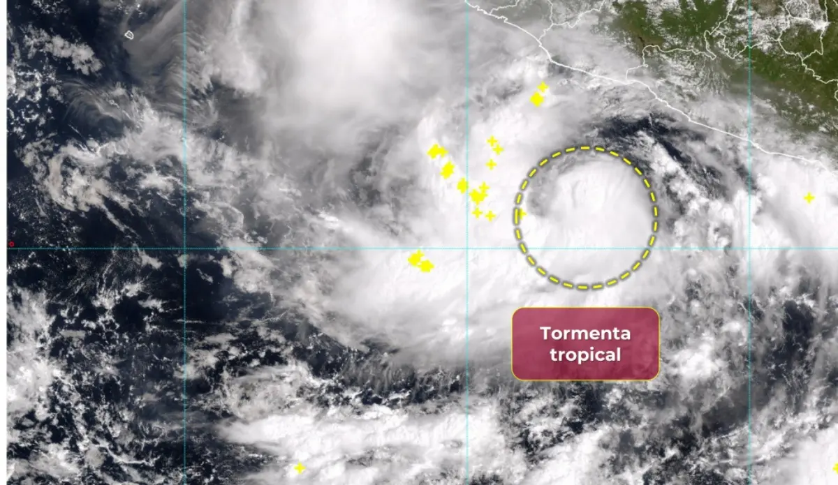 La tormenta Narda se ubica frente al sur de las costas de Guerrero y Michoacán. Imagen: Conagua