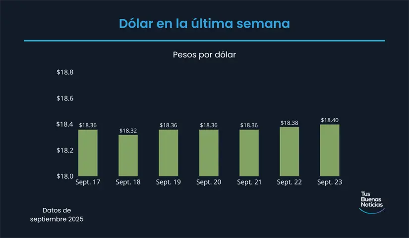 Precio del dólar en la última semana de acuerdo al DOF. Foto: TBN