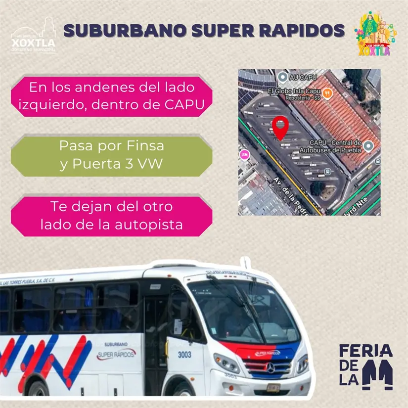 5 rutas de transporte público para que disfrutes de la Gran Fiesta de San Miguel Xoxtla