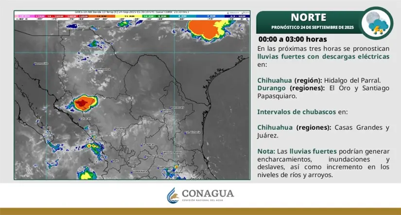 Se pronostican lluvias este miércoles en el norte del país. Imagen: Conagua