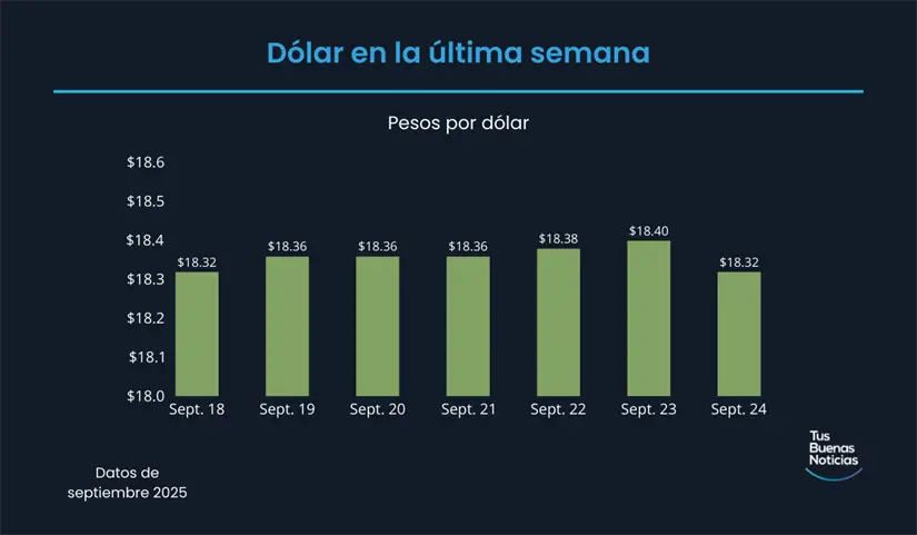 Precio del dólar en la última semana de acuerdo al DOF. Foto: TBN